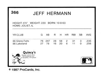 1987 ProCards #366 Jeff Hermann Back
