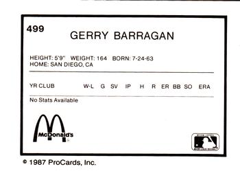 1987 ProCards #499 Gerry Barragan Back
