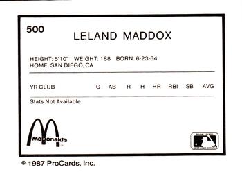 1987 ProCards #500 Leland Maddox Back