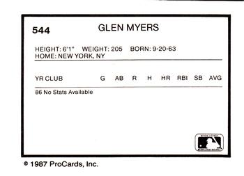 1987 ProCards #544 Glenn Meyers Back