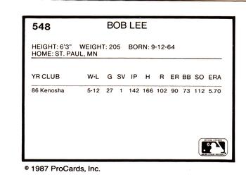 1987 ProCards #548 Bob Lee Back