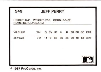 1987 ProCards #549 Jeff Perry Back
