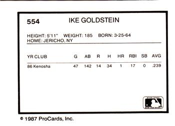 1987 ProCards #554 Ike Goldstein Back