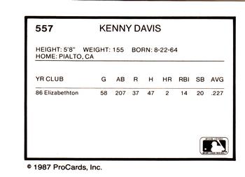 1987 ProCards #557 Kenny Davis Back