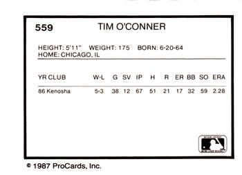 1987 ProCards #559 Tim O'Connor Back