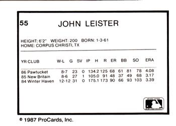 1987 ProCards #55 John Leister Back