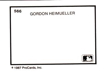 1987 ProCards #566 Gorman Heimueller Back