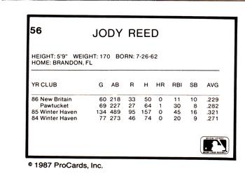1987 ProCards #56 Jody Reed Back