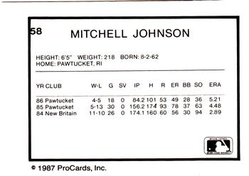 1987 ProCards #58 Mitchell Johnson Back