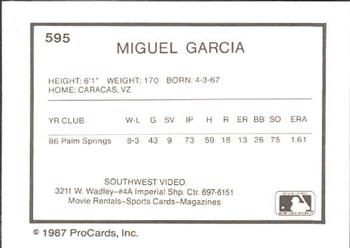 1987 ProCards #595 Miguel Garcia Back