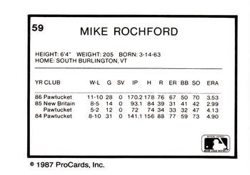 1987 ProCards #59 Mike Rochford Back