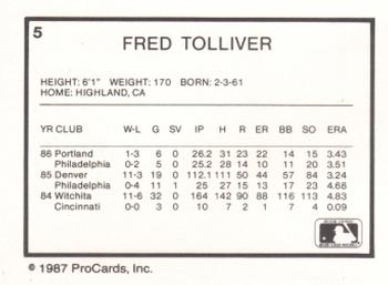 1987 ProCards #5 Fred Toliver Back