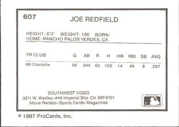1987 ProCards #607 Joe Redfield Back