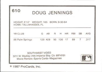1987 ProCards #610 Doug Jennings Back