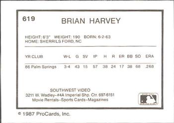 1987 ProCards #619 Bryan Harvey Back