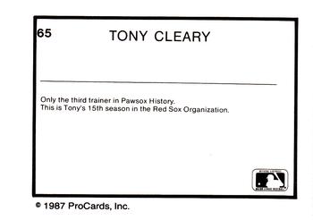 1987 ProCards #65 Tony Cleary Back