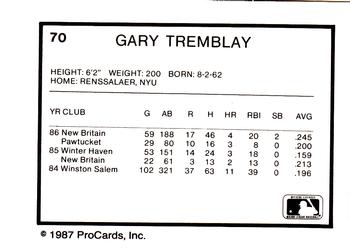 1987 ProCards #70 Gary Tremblay Back