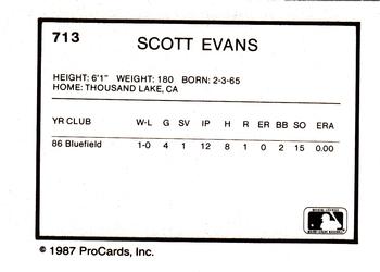 1987 ProCards #713 Scott Evans Back