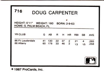 1987 ProCards #716 Doug Carpenter Back