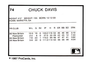 1987 ProCards #74 Chuck Davis Back