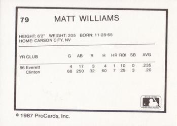 1987 ProCards #79 Matt Williams Back