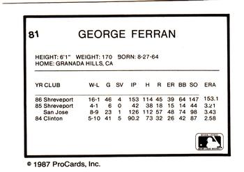 1987 ProCards #81 George Ferran Back