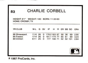 1987 ProCards #83 Charlie Corbell Back