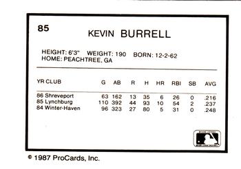 1987 ProCards #85 Kevin Burrell Back