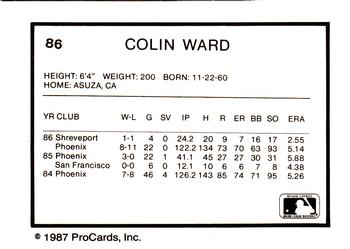 1987 ProCards #86 Colin Ward Back
