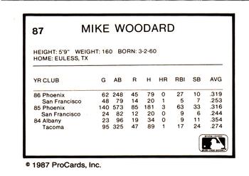 1987 ProCards #87 Mike Woodard Back