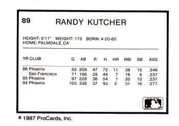 1987 ProCards #89 Randy Kutcher Back