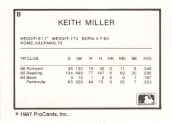 1987 ProCards #8 Keith Miller Back