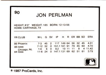 1987 ProCards #90 Jon Perlman Back