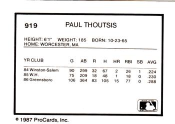 1987 ProCards #919 Paul Thoutsis Back