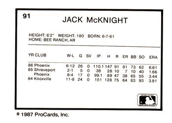 1987 ProCards #91 Jack McKnight Back