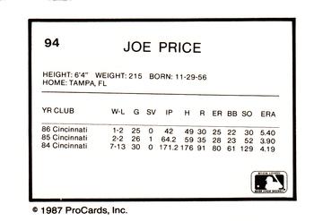 1987 ProCards #94 Joe Price Back