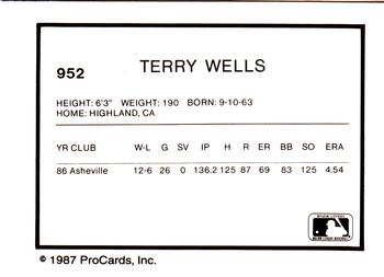 1987 ProCards #952 Terry Wells Back