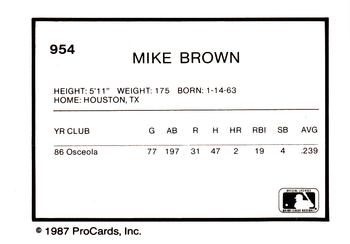 1987 ProCards #954 Mike Brown Back