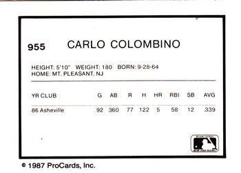 1987 ProCards #955 Carlo Colombino Back