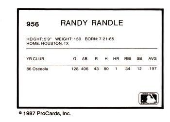 1987 ProCards #956 Randy Randle Back