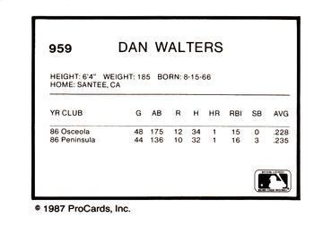 1987 ProCards #959 Dan Walters Back