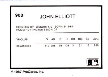 1987 ProCards #968 John Elliott Back