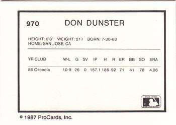 1987 ProCards #970 Don Dunster Back