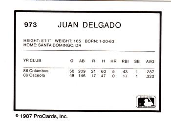 1987 ProCards #973 Juan Delgado Back