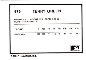 1987 ProCards #976 Terry Green Back