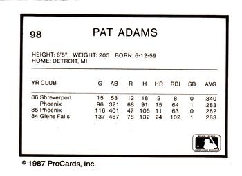 1987 ProCards #98 Pat Adams Back
