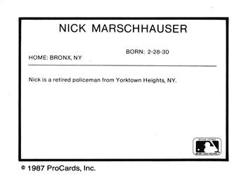 1987 ProCards #NNO Nick Marschhauser Back