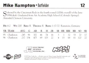 1997 Best Burlington Bees #12 Mike Hampton Back