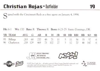 1997 Best Burlington Bees #19 Christian Rojas Back