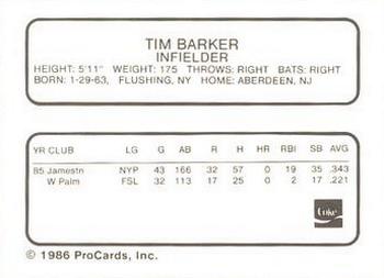 1986 ProCards Tampa Tarpons #NNO Tim Barker Back